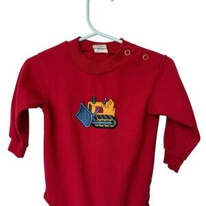 Vintage Healthtex Red Construction Bulldozer LS Bodysuit 12 Months